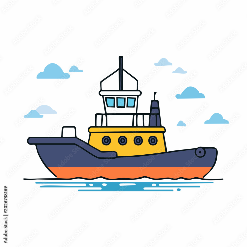 Fototapeta premium Cartoon Tugboat Illustration