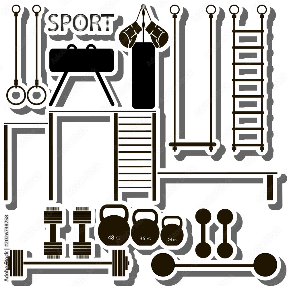 Fototapeta premium Set collection accessory for sport gym equipment