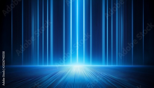 Vertical Blue Light Beams On A Dark Background With A Gradient Glow In The Center