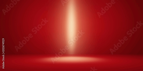Tablou pe pânză Abstract red stage spotlight background with glowing curtains and light rays
