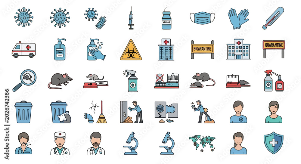 Fototapeta premium Set of Medical and Pandemic Protection Vector Icons