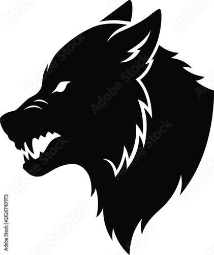 Schilderij op canvas Wolf head silhouette displays a fierce and predatory expression to symbolize raw untamed power