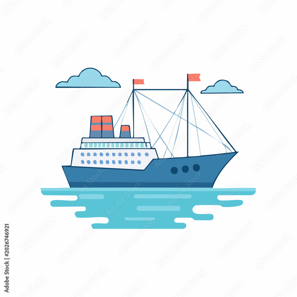 Fototapeta premium Flat Design Cruise Ship Illustration