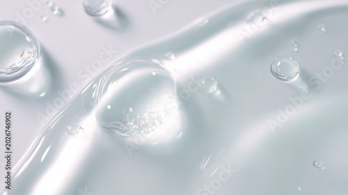 Close-up of liquid acid as a clear, slightly viscous liquid, forming smooth drops or flowing lines on a clean glass surface, clean beauty science style, suitable for skincare blog header, skincare bac