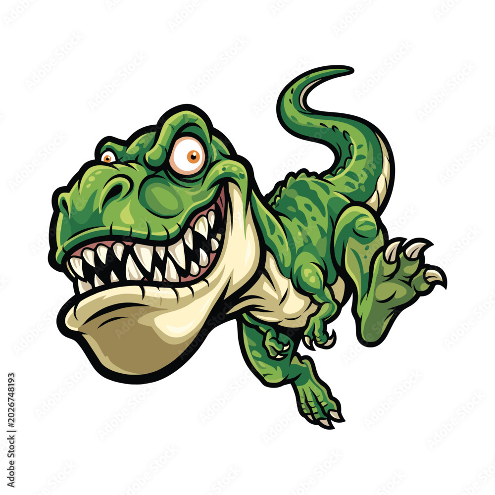 Fototapeta premium Green T-Rex Dinosaur Mascot Logo Cartoon Illustration