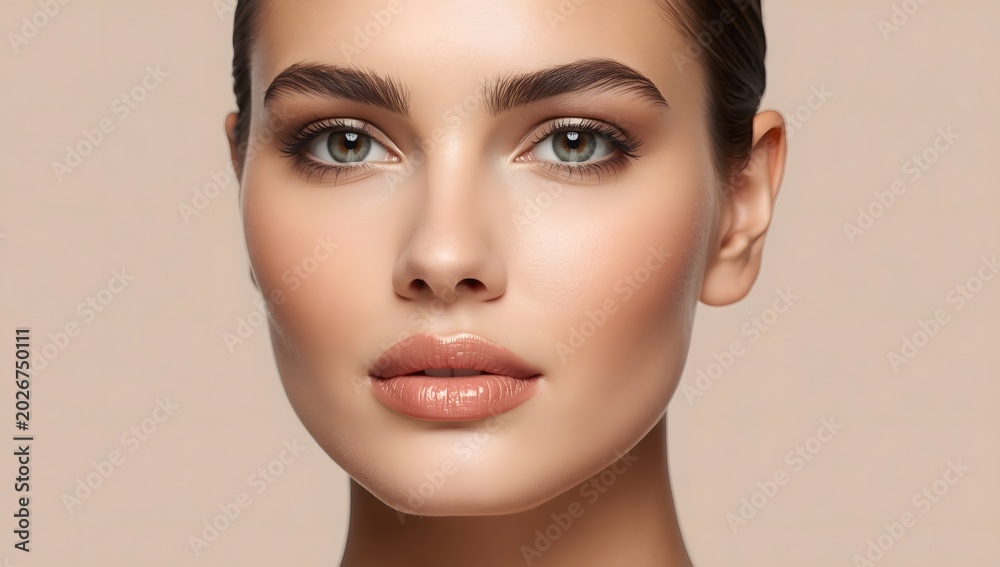 Fototapeta premium Beauty Model showing Cheekbones and Full Lips. Beautiful Woman Face Skin Care.