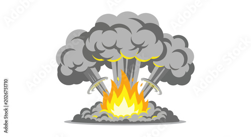 Foto Explosion Burst - Fire, Smoke, and Debris on White Background