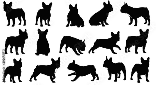 Εκτύπωση καμβά French Bulldog Silhouettes Collection - Various Poses, Black and White