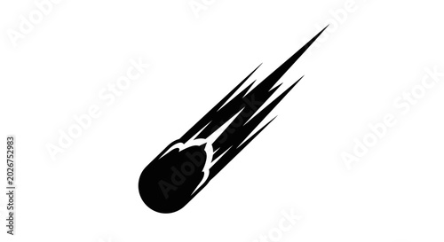 Tableau sur toile Stylized black silhouette of a falling meteor comet isolated on white background