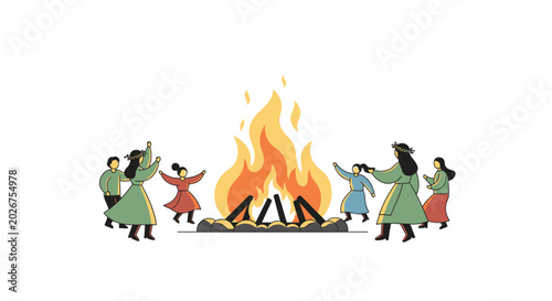 Canvas-taulu Group of People Dancing Around Campfire.