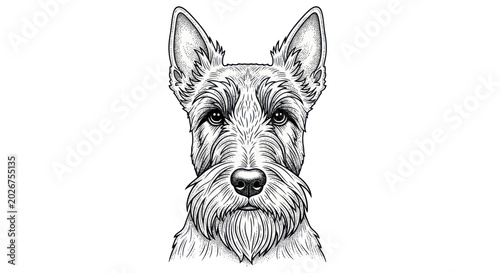 Obraz na płótnie Scottish Terrier Dog Portrait Sketch, Hand Drawn Face, Black and White