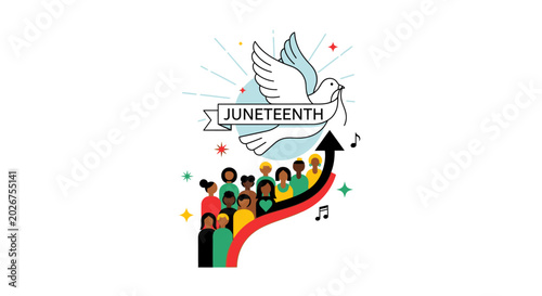 Bild auf Leinwand Juneteenth celebration crowd with rainbow pathway and dove emblem