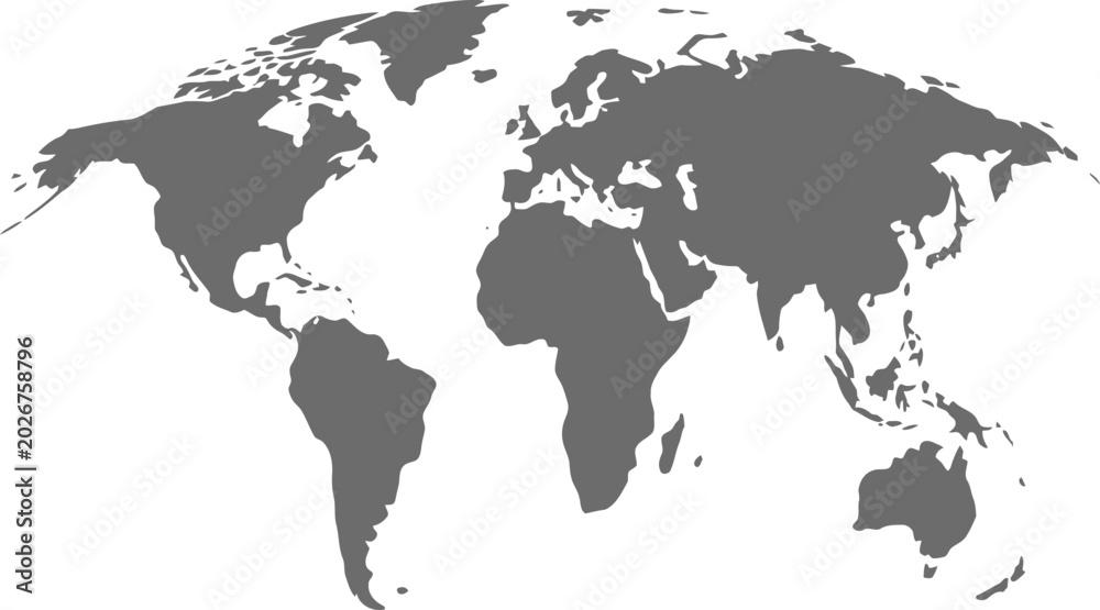 Obraz premium Flat Gray World Map with Country Borders and Continents