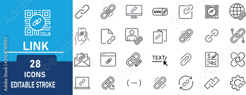 Schilderij op canvas Link Line Icon Set