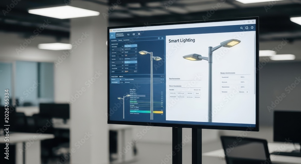 Fototapeta premium Detailed Smart Lighting Network Control Interface Displayed on a Modern Monitor