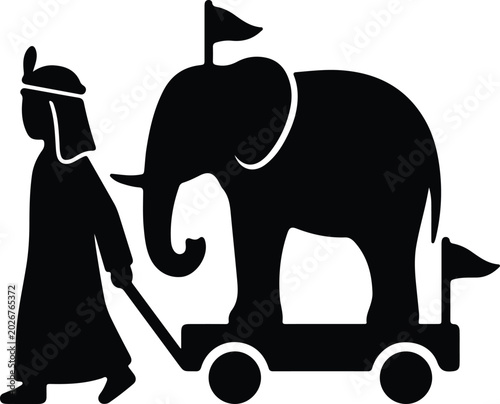 Photos Silhouette design of man leading elephant on chariot vector