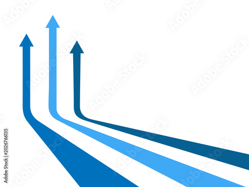 Fotografie Three blue arrows pointing upwards represent growth progress and financial success on transparent background with perspective view