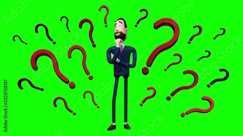 Cartoon Businessman and Question Marks - Problem Concept