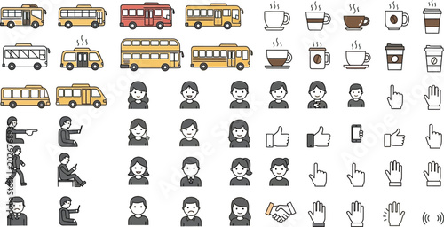 Fotografie Comprehensive linear vector mega icon pack featuring transport city buses passen