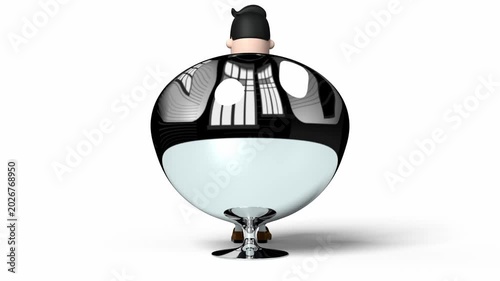 Cartoon Businessman Sitting in Chair and Working on Laptop
