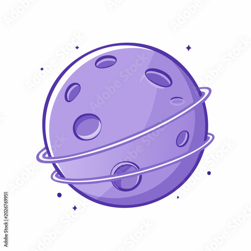 Purple Planet with Rings and Craters