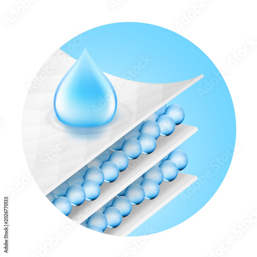 Drop with wavy layers and an intermediate layers. Vector illustration isolated on white background. Suite for the presentation of diaper, wet wipes, sanitary pads, mats. Scalable without lose quality.