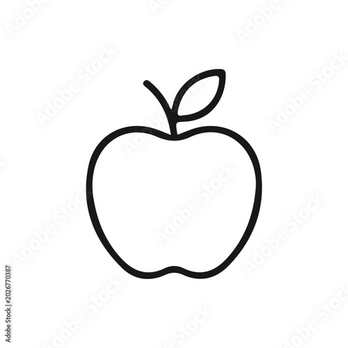 Apple Fruit Outline Icon for Healthy Nutrition and Diet App UI Vector on White Background