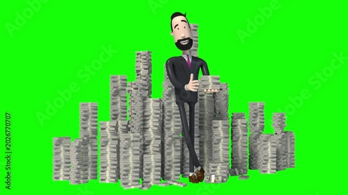 Cartoon Businessman and Money - Wealth Concept