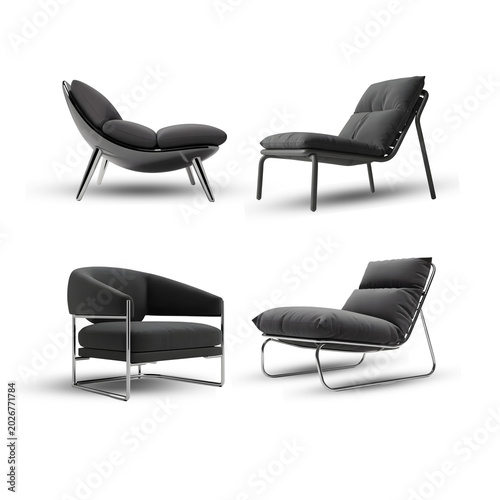 Modern gray chair in four views