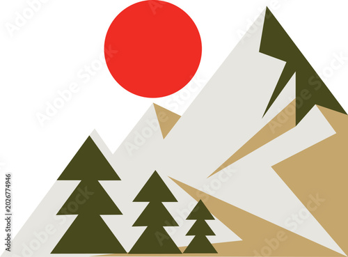 Minimal Geometric Nature Landscape Vector Design for Hiking Streetwear and Lifestyle Clothing