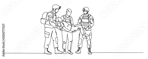 фотографія wounded soldier being carried by military medics