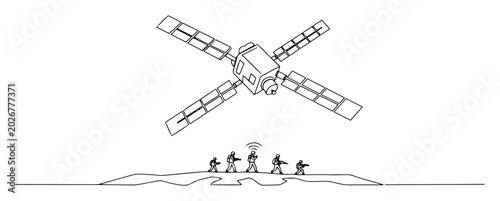 Canvastavla military communication via satellite outline illustration