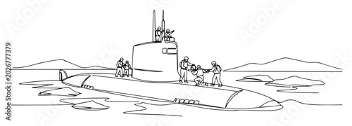 Schilderij op canvas soldiers boarding submarine for marine operation