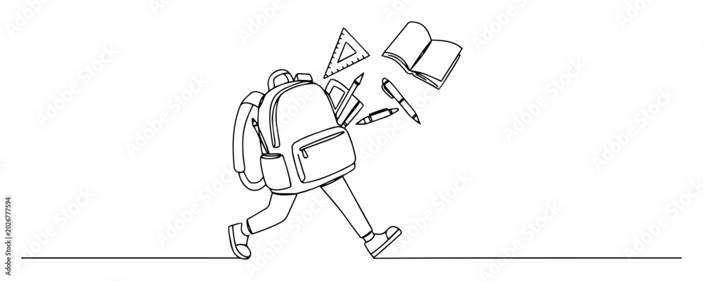 Obraz walking backpack full of school supplies outline drawing