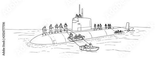 Canvastavla submarine crew preparing for amphibious operation
