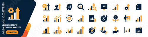 Tableau sur toile Business growth and financial analytics icon set