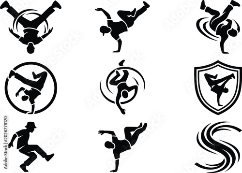 Foto Breakdance Silhouette Collection with Hip Hop Dancer Moves, Street Dance Icons,