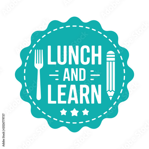 Foto Lunch And Learn Badge With Fork And Knife Turquoise Vector Illustration