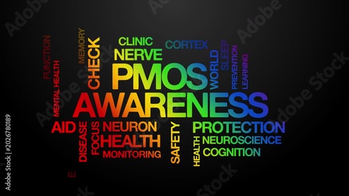 PMOS awareness Polyendocrine Metabolic Ovarian Syndrome awareness concept Animated Tag Word Cloud kinetic typography, Text Design Animation typography seamless loop video motion graphics rainbow type