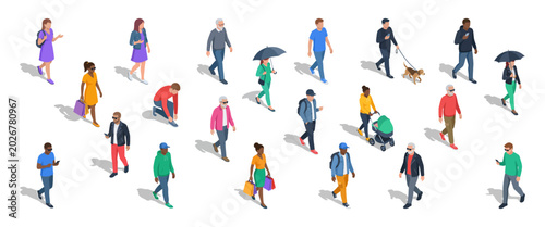 Bild auf Leinwand Diverse casual pedestrians walking doing everyday activities like shopping and w