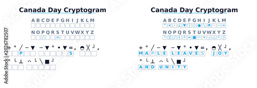 Billede på lærred Canada Day cryptogram puzzle with letters and symbols