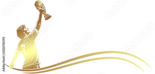 Fotografía Vector silhouette illustration of a soccer player carrying a gold world cup trop