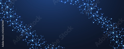 Molecular abstract structure and genetic engineering DNA. Healthcare and medicine background concept. Scientific research background. Wave flow. Innovation pattern. Vector illustration.