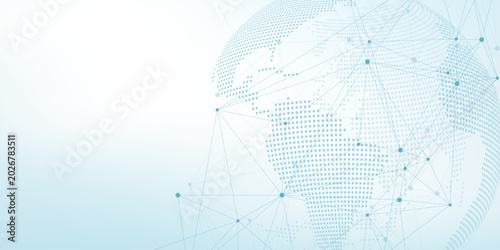 Global network connection concept. Big data visualization. Social network communication in the global computer networks. Internet technology. Business. Science. Vector illustration