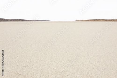 A dry lake basin landscape illustration background with cracked pale floor and distant low rim
