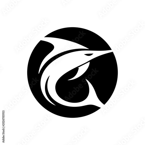 Shield style marlin emblems suitable for security, police, agency and authority branding. Badge concept for protection and control identity.