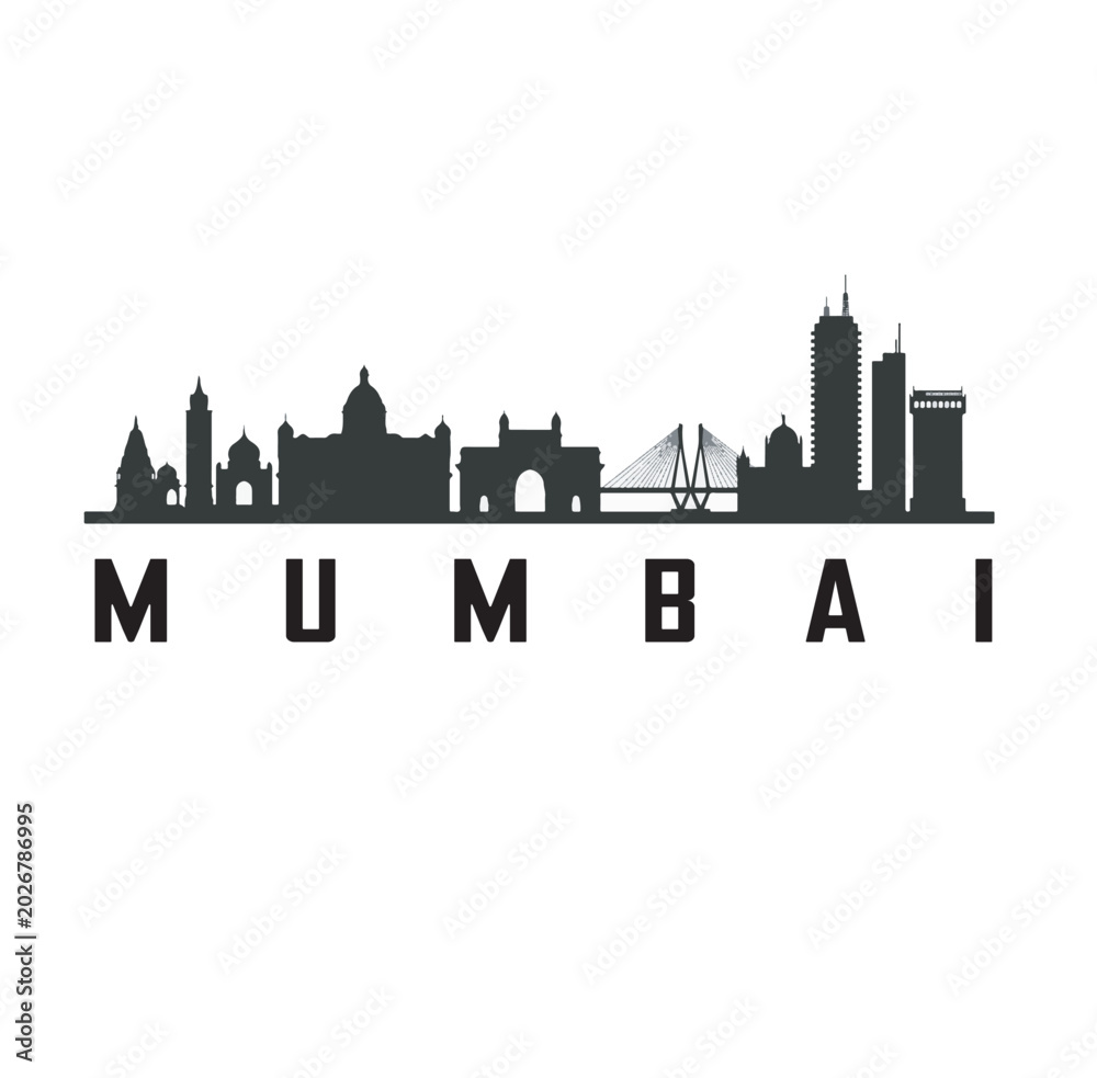 Obraz premium Mumbai Skyline Bold Black Silhouette Vector Illustration