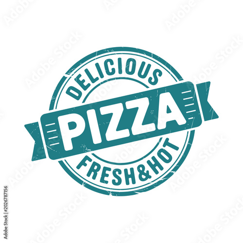 Valokuva Pizza stamp with text vintage style vector illustration on white background