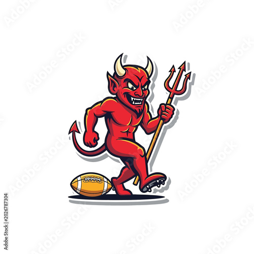 Photos Cartoon devil holding trident football.
