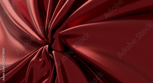 фотографія Luxurious deep red metallic fabric swirls gracefully with elegant folds and shadows